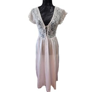 Vintage Ballerina Pink Fairly Lace Up Lingerie Nightgown Slip Dress